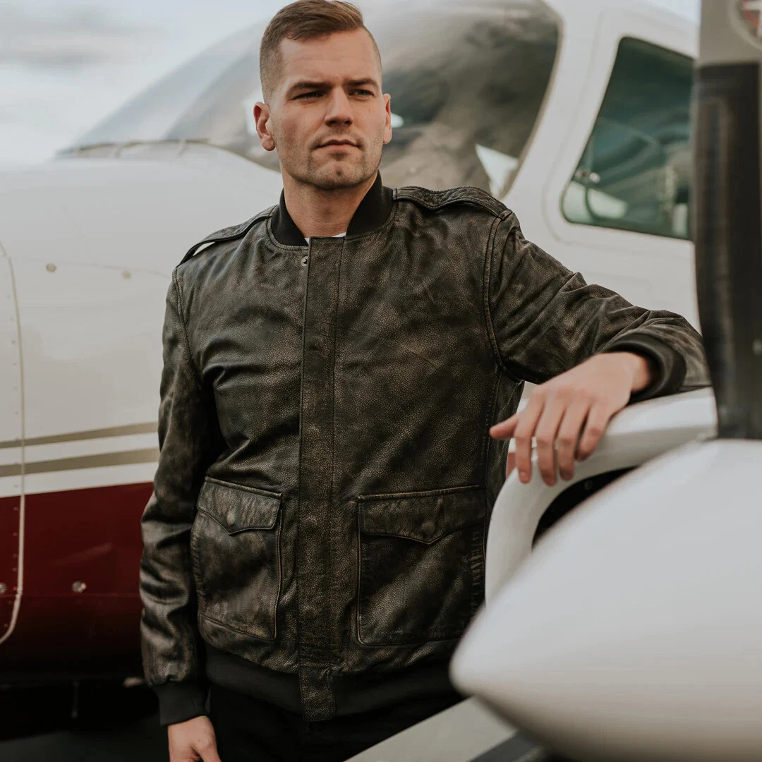 Men's Distressed USA Style Real Leather Biker Jacket ,Feild Leather Jacket