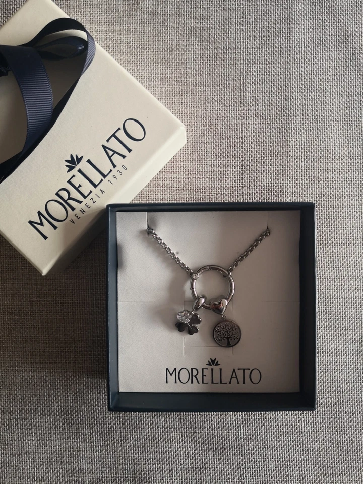 Collana Morellato Drops, mai indossata, acciaio e cristalli, con due Charm - Immagine 2 di 4