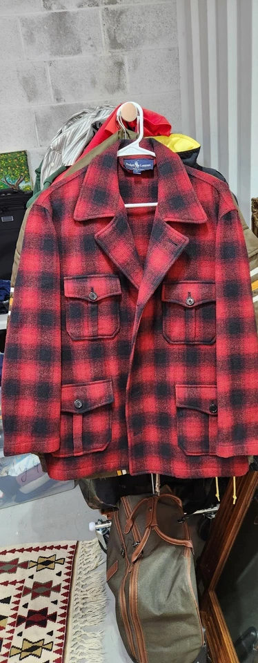 复古 Polo Ralph Lauren Mackinaw 羊毛狩猎纽扣格子夹克水牛... — 第 2/4 张图片