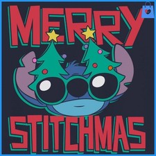 Large - Mens Merry Stitchmas Short Sleeve T-Shirt - Navy Blue Lilo Stitch