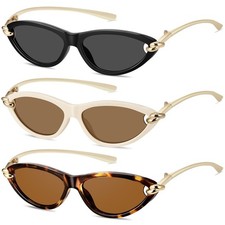 Retro Oval Cat Eye Sunglasses for Women Y2k Designer Trendy Narrow Shades Met...
