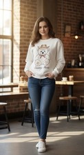 Women  s Zoe  Liv Country Music Teddy Bear Sweatshirt NWT XS