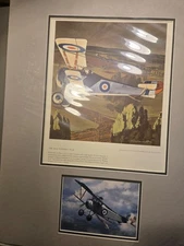 Billy Bishop WWI print 16x20 dbl. mat . With color postcard of Bishop's Biplane