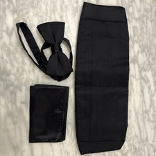 VTG Black Cummerbund Bow Tie Pocket Square Satin Adjustable Bow Tie Formal Set