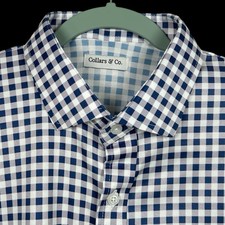 Collars Co Polo Shirt Mens XL Navy Gingham Quattro Flex Plaid Button Down NEW
