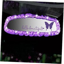 3 PCS Bling Rearview Mirror Cover, Elastic PU Leather Auto Rear View Purple