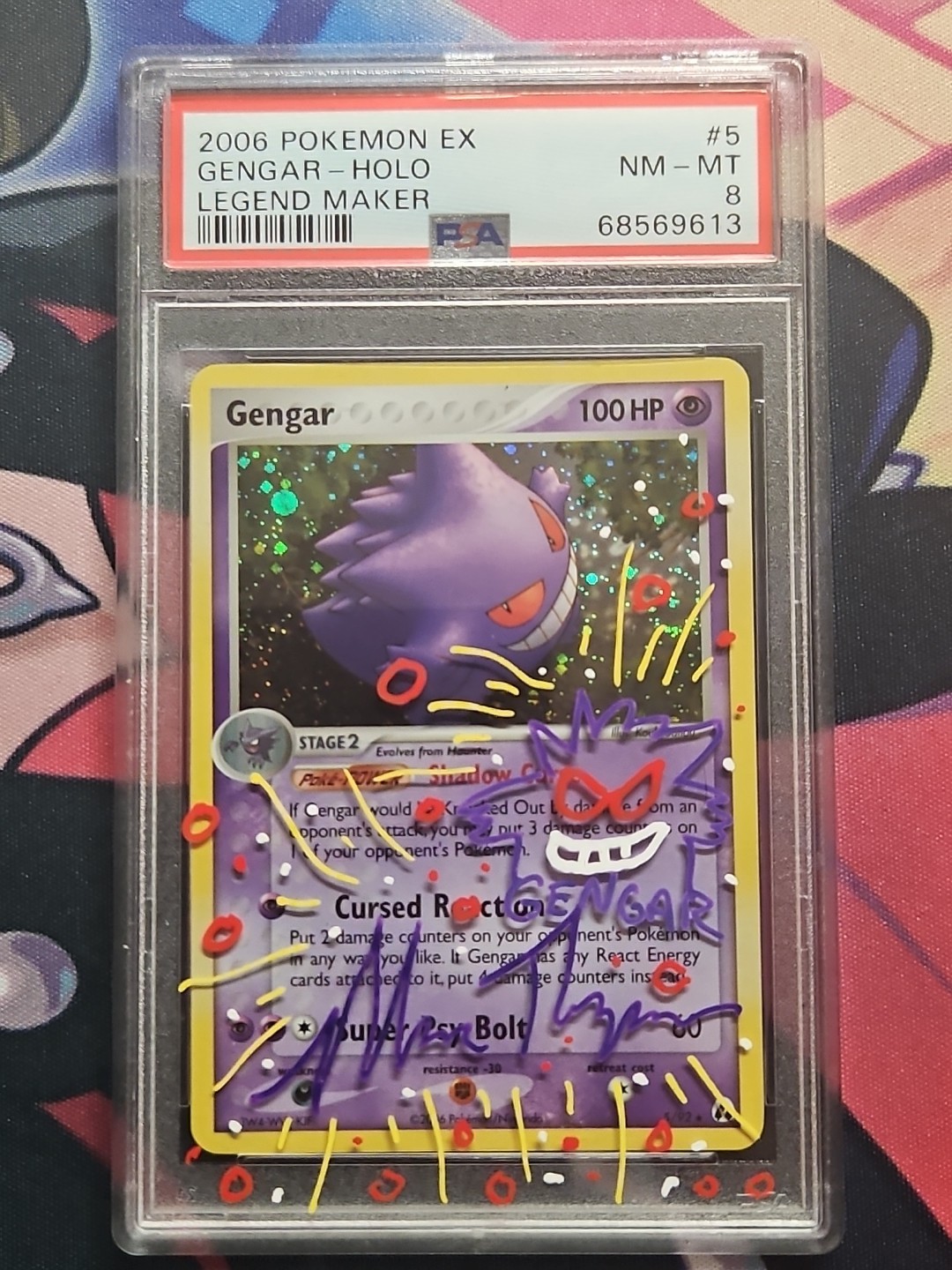 PSA 8 GENGAR HOLO EX LEGEND MAKER #5  2006 POKEMON SWIRL SIGNED BY MARK THOMPSON