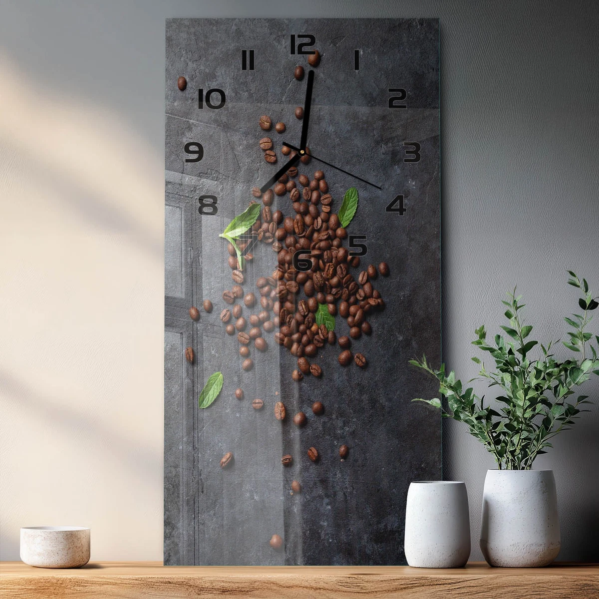 Reloj de Pared Rectangular Vertical Elegante Silencioso Granos de Café 30x60 cm
