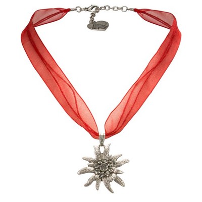 Bavarian organza necklace with rhinestone Edelweiss, Ladies costume jewelry - 01