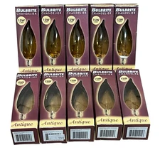 Bulbrite Chandelier Antique 15W Flame Tip Candelabra Base Light Bulb (Lot of 10)