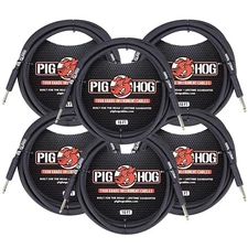 6x Pig Hog Tour Grade 10ft Instrument Cable 1/4" - 1/4" Straight Connectors PH10