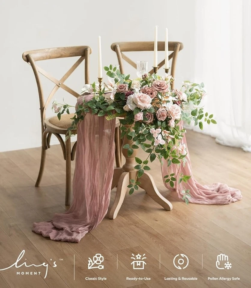 Ling's Moment Wedding Floral Swag Sweetheart Table Centerpieces, Dusty Rose - Image 3 of 4