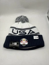 2025 Ryder Cup New Era Navy/White Winter Pom Beanie/Hat With Pin - New