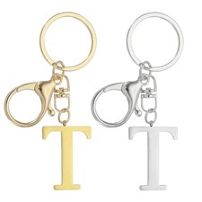 2Pcs Initial Letter Keychain Letter T Keychain for Women Key Gold/Silver