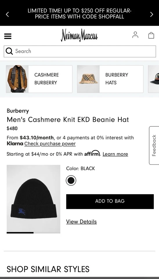 Gorro Burberry Ekd para hombre cachemir talla única negro y azul Foto 2 de 2