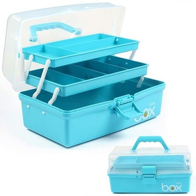 TERGOO 12in 3-Layer Plastic Craft Organizers and Storage, Portable 12in, Blue 