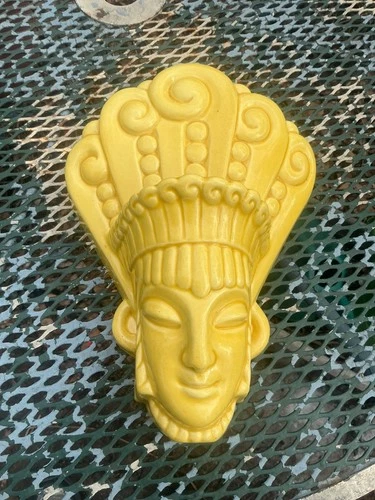 Royal Haeger 1948 goddess wall pocket R-640 yellow chipped mid century modern