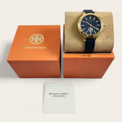 NEW Tory Burch Gold Collins Blue Dial Watch TBW1203 Logo NIB | eBay