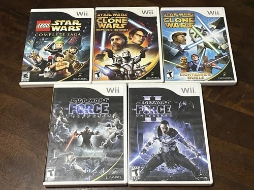 Nintendo Wii Star Wars Lot (5) The Clone Wars The Force Unleashed  Complete Saga