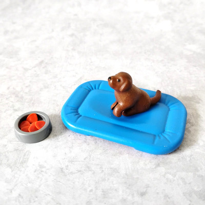 Playmobil Brown Dog Mat Bed Food Bowl Kibble B1