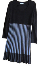 NEW~Calvin Klein SZ XL Knit A Line Black/Gray Pleated Midi Dress