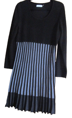 NEW~Calvin Klein SZ XL Knit A Line Black/Gray Pleated Midi Dress | eBay