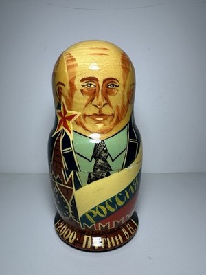 Matryoshka 5 Russian Leaders Hand Painted and  Signed Wood Collectibles