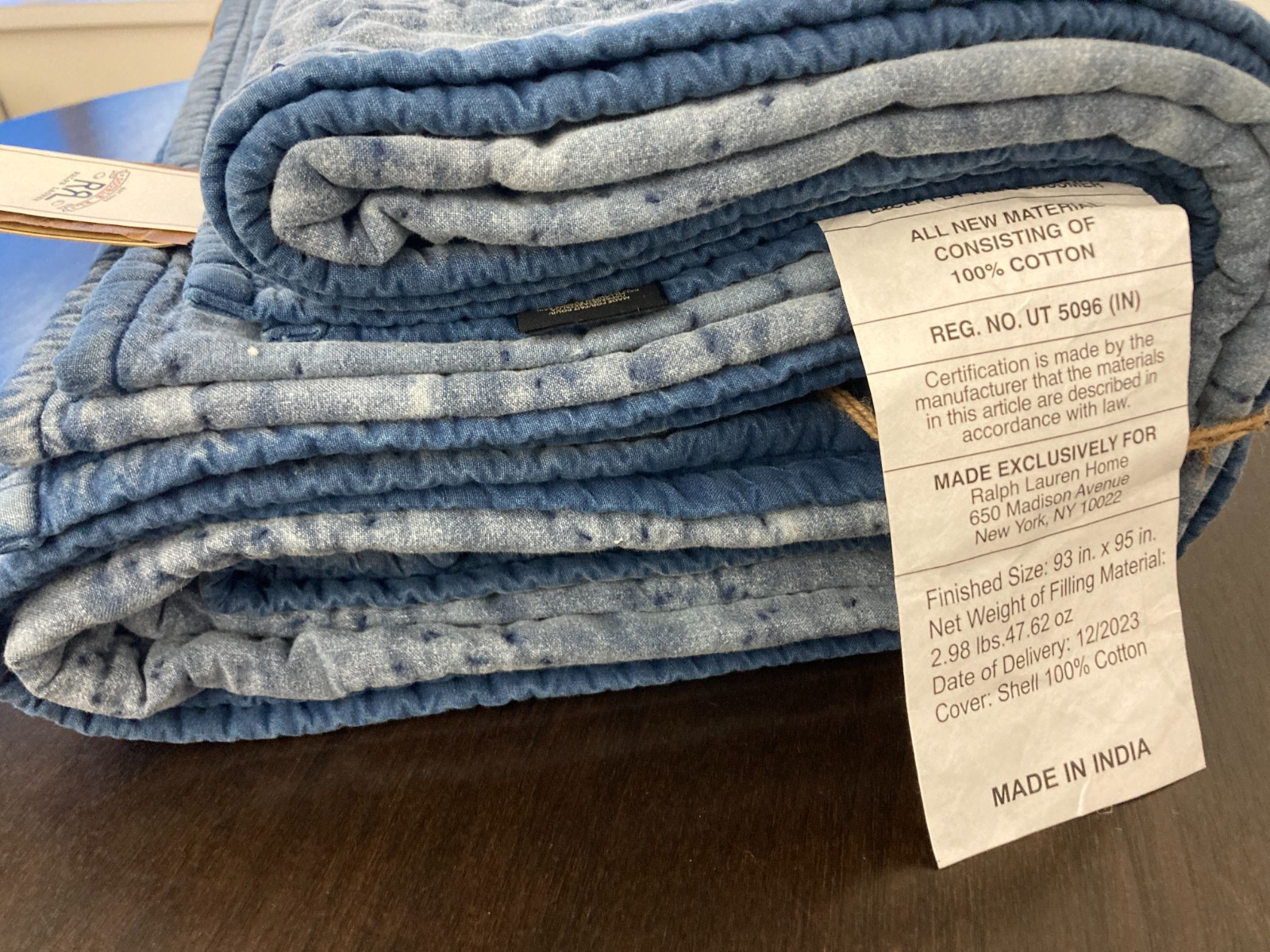 RRL Ralph Lauren Hand Embroidered Queen Size Indigo Quilt- 93x95-RARE image 9