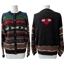 woolrich 100 pure wool vintage nordic fair isle sheep design cardigan