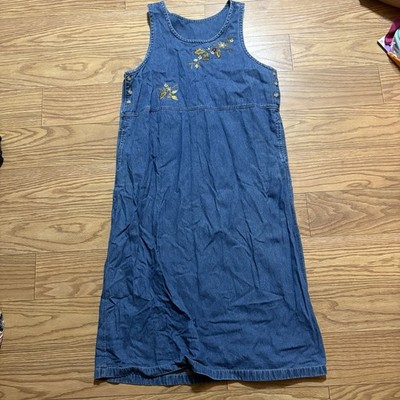 Vintage Classic Elements Denim Fall Embroidered Women s Maxi Dress 16 / 18W