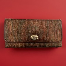Brown Bronze Tapestry Envelope Clutch Purse with Gold Tone Crest Accent