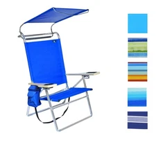 Deluxe 4 position Aluminum Beach Chair with Canopy Shade & Storage Pouch