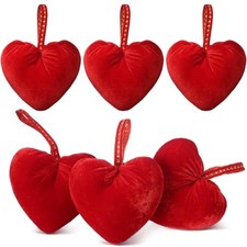 6 Pcs Valentines Hanging Heart Ornaments Handmade Velvet Hearts Gifts 4.3 Red