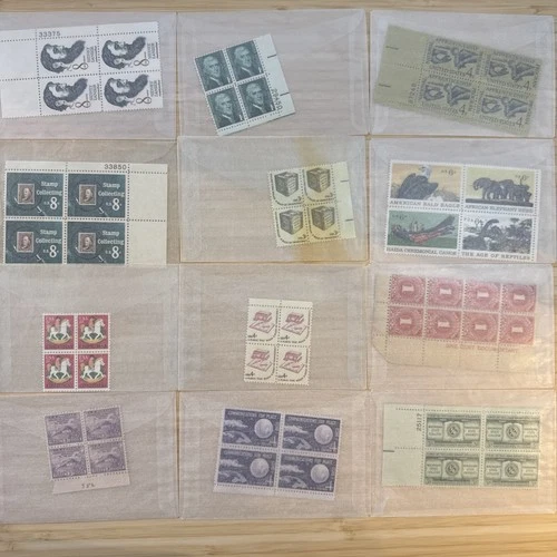 US Stamp Plate Block Lot 12 Blocks MNH MH Mint Collection Glassines Vintage