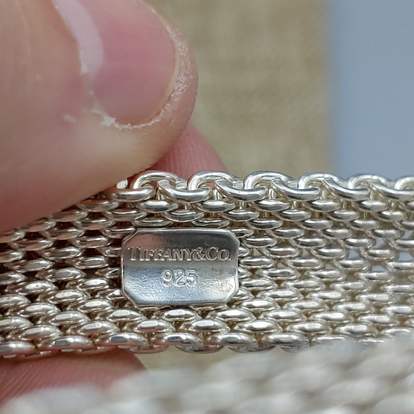 Tiffany & Co. Somerset 925 Sterling Silver Mesh Bangle Bracelet 7.5" 15mm 58.6g