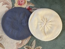 SET of TWO vintage Berets in acrylic, gray  white colors, One Size