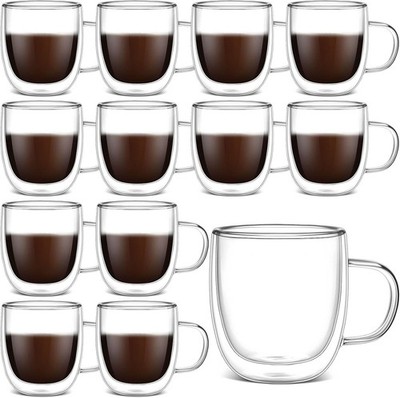 Double Walled Glass Coffee Mugs with Handle 10 oz Insulated Borosilicate Glass
