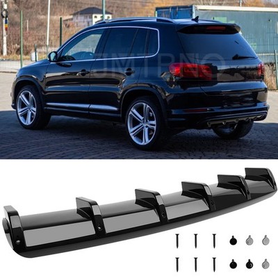 For VW Tiguan R-Line Rear Diffuser Shark Fins Bumper Splitter Spoiler Lip Glossy