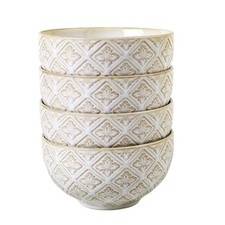 26 Oz Cereal Bowls Set of 4 - Ceramic Soup Bowl for Kitchen, Porcelain Embossed
