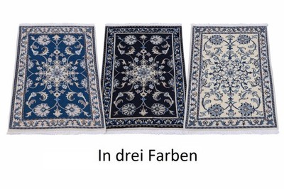 Nain Orientteppich 90x60 cm handgeknüpft Wolle Beige Blau Royalblau Lagerverkauf