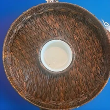 Large Rattan Chip and Dip Basket-Round- Hand Woven Server Tray-Vintage Retro