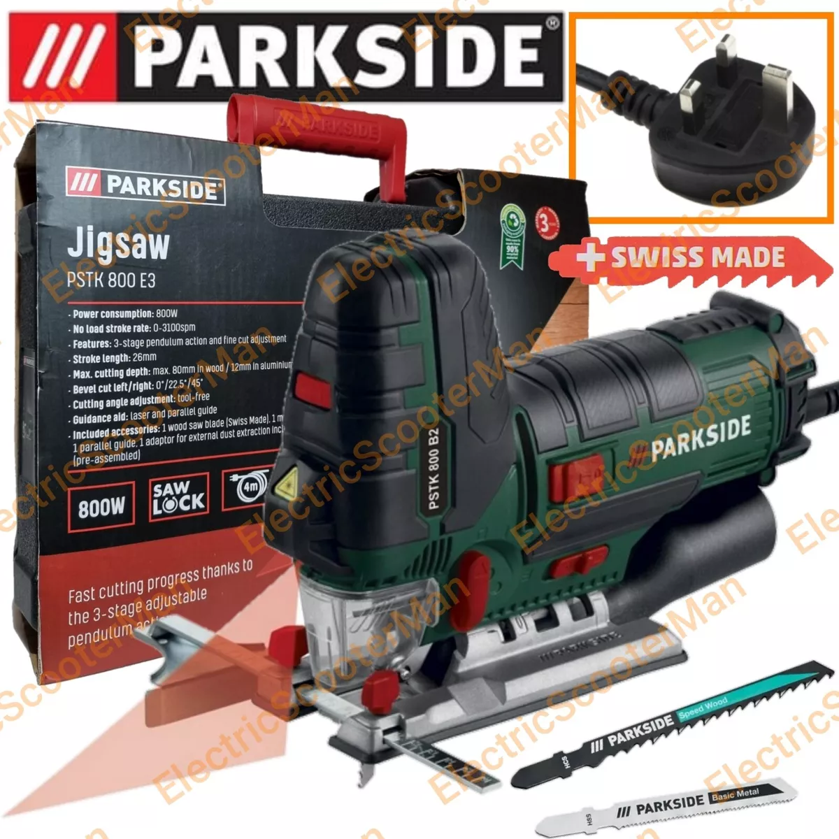 Parkside 800W Electric Jigsaw With 1 Wood 1 Metal Saw Blade Swiss Made Blade