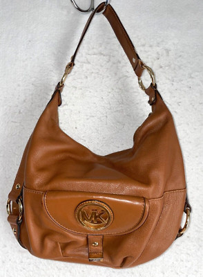 Michael Kors satchel handbag Large Brown Leather Shoulder Bag Zipper Pocket