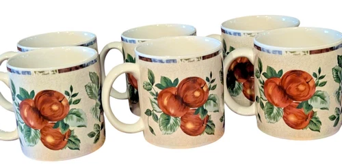 Vintage Sakura ~ Oneida  SONOMA  COUNTRY MUG SET Apples Pears Grapes ~ 6