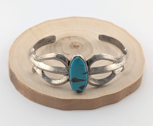 Navajo Cuff Bracelet Sterling Silver Signed NA Turquoise Jewelry Tufa Cast sz 8 - Picture 4 of 10