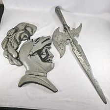 Large Vintage Halberd Sword 25" Medieval Knight Wall Decor Hanger Axe Cast Metal