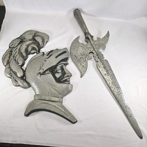 Large Vintage Halberd Sword 25" Medieval Knight Wall Decor Hanger Axe Cast Metal