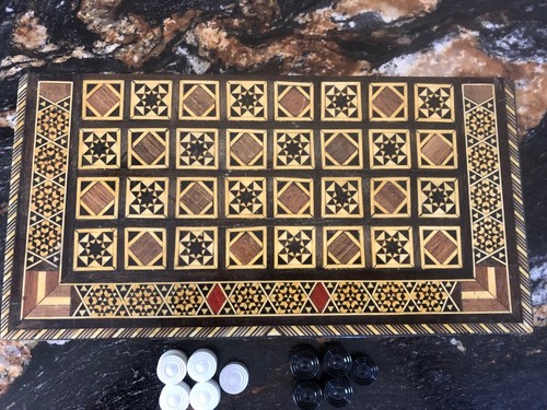 Handmade Backgammon Board Set Antique Chess Table Wood Pieces Dice Game - Picture 3 of 12