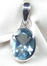 💎 Blautopas-Anhänger aus 925/- Sterling Silber, ovaler, facettierter Edelstein