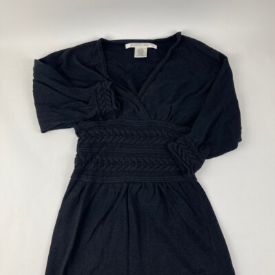 Max Studio Womens Fit Flare Dress Black Surplice Faux Wrap 3/4